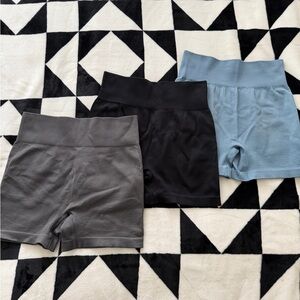 High-Waist Ribbed Women’s Shorts - Black, Gray, Blue